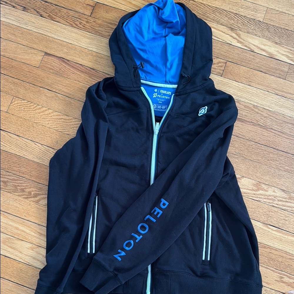 Peloton Black Hoodie with Blue Accents